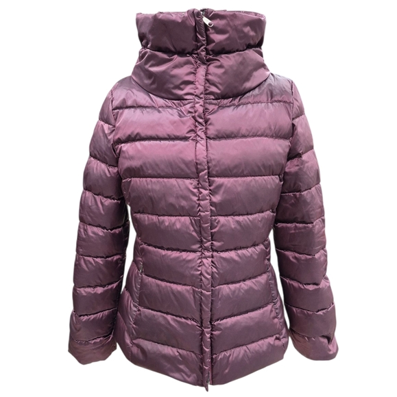 MaxMara Weekend Urban down puffer coat women's 10 burgundy hidden hood belt tie - Picture 2 of 16